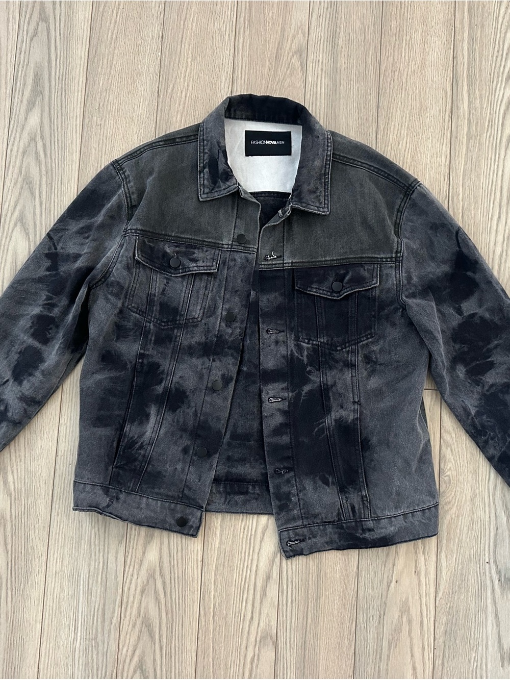 Fashion Nova Black & Charcoal Tie-Dye Jacket